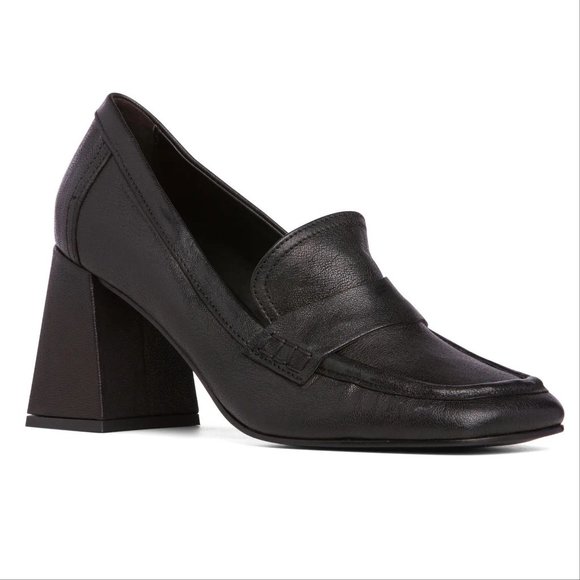 BEAUTIISOLES Lola Square Toe Loafer Pump Heels Size 10 Black Leather NEW $340 - Picture 1 of 12
